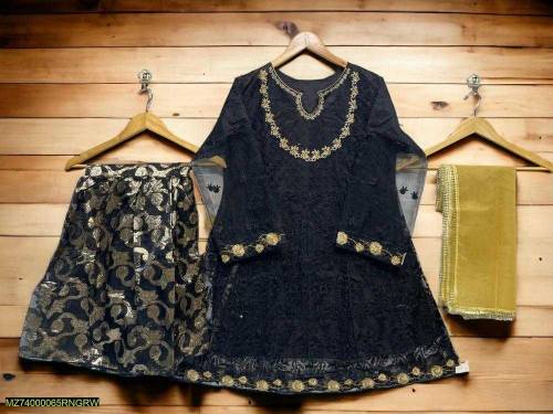 3 Pcs Women Stitched Net Embroidered Suit__Ulfut