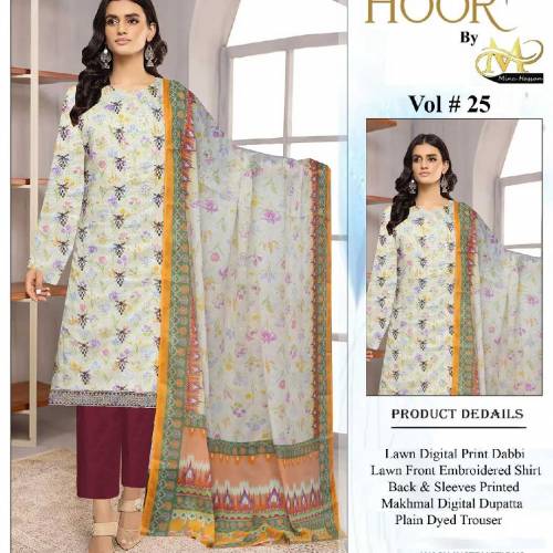 Lawn Digital Print Dabbi Lawn Front Embroidered Shirt Back & Sleeves P