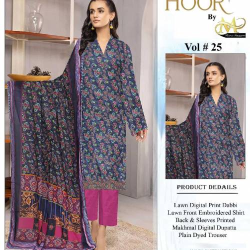Lawn Digital Print Dabbi Lawn Front Embroidered Shirt Back & Sleeves P