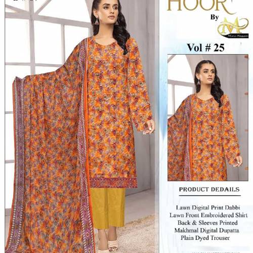 Lawn Digital Print Dabbi Lawn Front Embroidered Shirt Back & Sleeves P