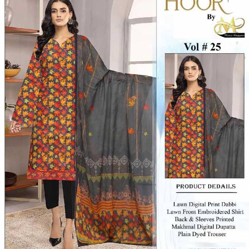 Lawn Digital Print Dabbi Lawn Front Embroidered Shirt Back & Sleeves P
