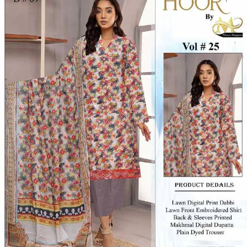 Lawn Digital Print Dabbi Lawn Front Embroidered Shirt Back & Sleeves P