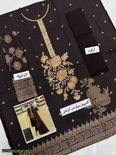 3pcs women unstitched lawn Embroidered suit 