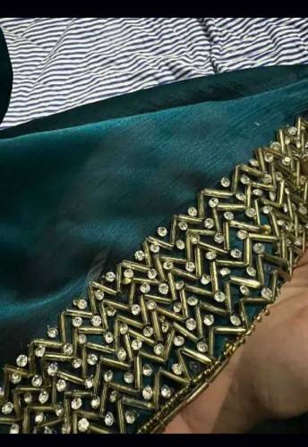 zince embroidery silk saree with handmade pouch bag 