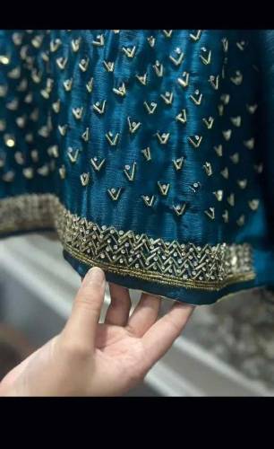 zince embroidery silk saree with handmade pouch bag 