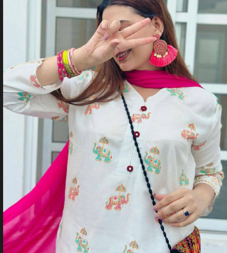 2 Pcs Womens Stitched Linen Block Printed Suit