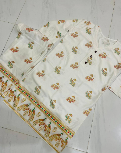 2 Pcs Womens Stitched Linen Block Printed Suit