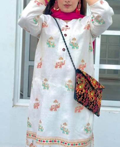 2 Pcs Womens Stitched Linen Block Printed Suit