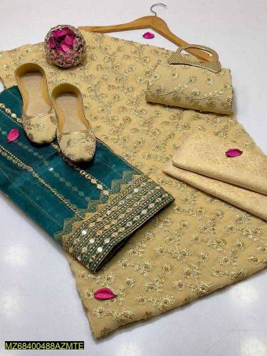 5 Pcs Women's Unstitched Chiffon Embroidered Suite 