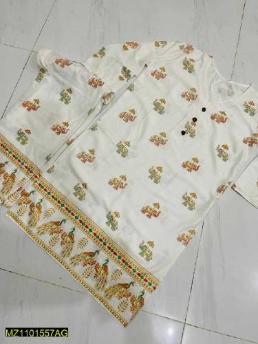 2 PC stiched linen block printed suit