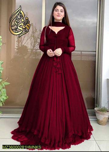 3 Pcs Women's Stiched Chiffon Plain Maxi