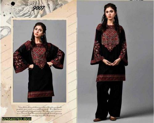 2 pcs womens unstitched cotton Embroidered suit 
