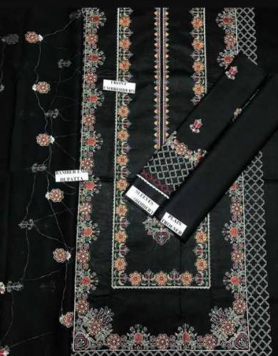 3 PC's women's Unstitched Embroidered Suit 