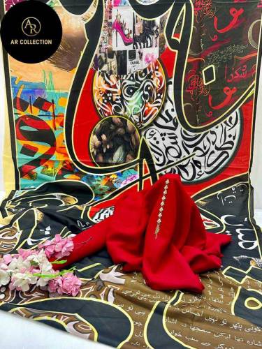 Most Demanding Article plain cotton 2 piece with poetry Swiss lawn 