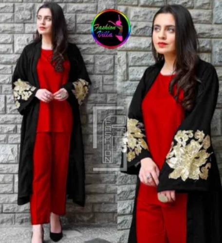3pcs women stitched grip embroidered siut