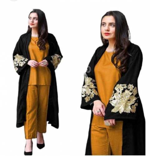3pcs women stitched grip embroidered siut