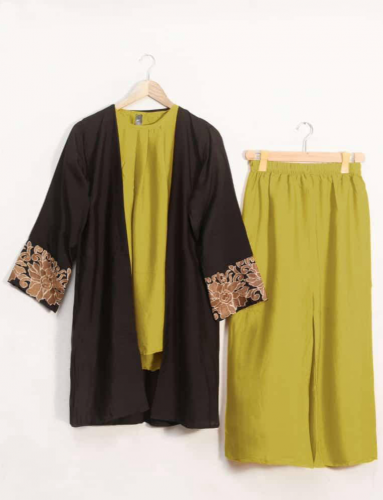 3pcs women stitched grip embroidered siut