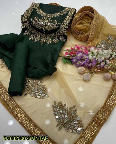 3pcs woman's unstitched organza Emboridered suit
