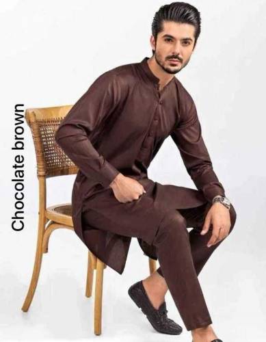 2 Pcs Men's Stitched Wash And Wear Plain Suit