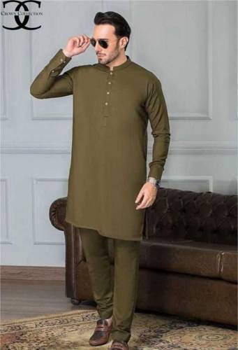 2 Pcs Men's Stitched Wash And Wear Plain Suit