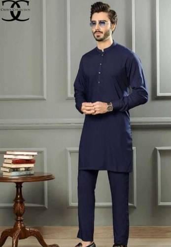 2 Pcs Men's Stitched Wash And Wear Plain Suit