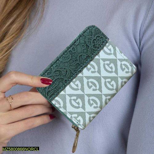 women's leather printed zipper wallet 