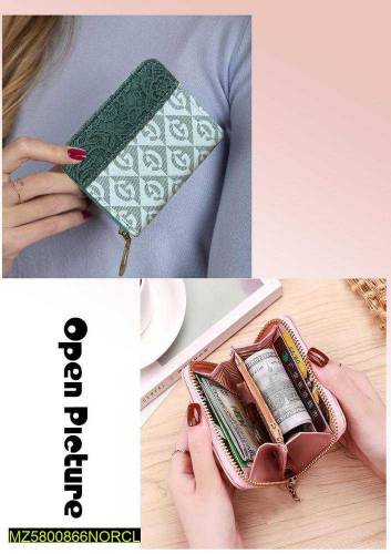 women's leather printed zipper wallet 