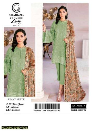 3 PCs women's unstitched lawn Embroidered Suit 
