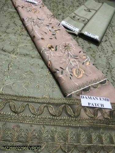 3 PCs women's unstitched lawn Embroidered Suit 