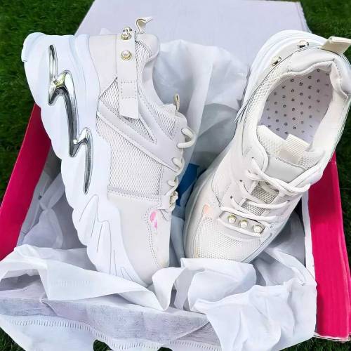 Women's Rexine RhineStones Joggers High Heels-JF002 Offwhite