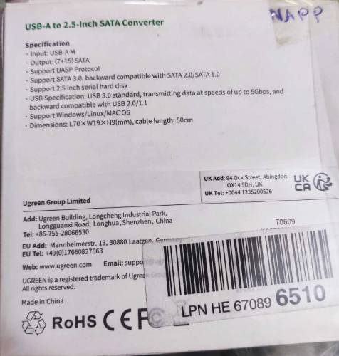 UGREEN usb to Sata Converter 2.5 inch converter 