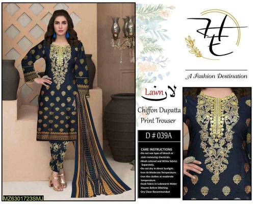 3pc women's embroidered unstitched lawn suit 