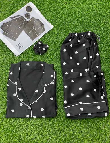 Silk Night Suit For Women With Ponytail