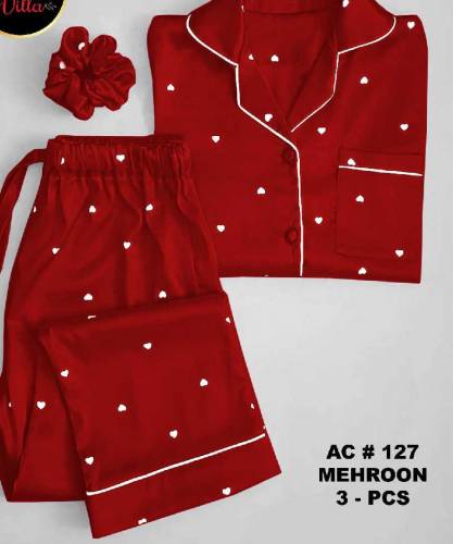 Silk Night Suit For Women With Ponytail