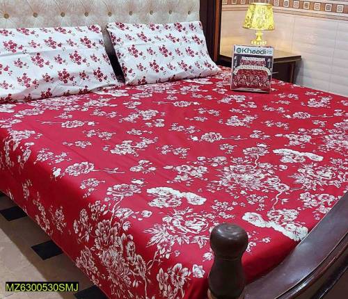 3 Pcs cotton printed double bedsheet