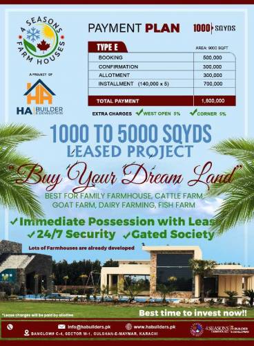 120 sq/yd and 150 sq/yd plots available on cash and easy installments
