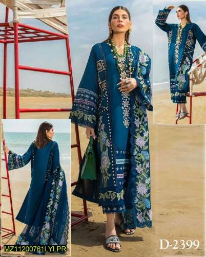 3pcs women unstitched Dahnak embroidered suit