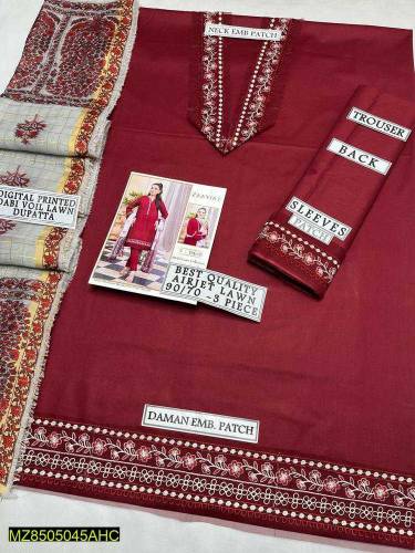 3pcs women unstitched Lawn embroidered suit