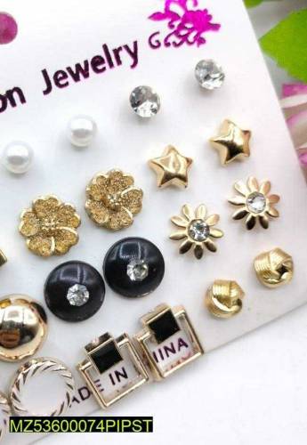 Trendy Artificial Stones Ear Studs, Pack of 12