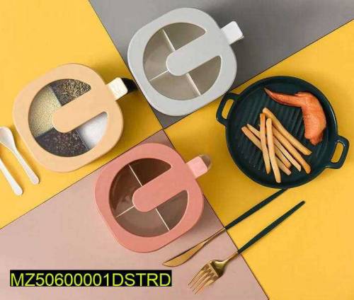 4 in 1 partition kitchen seasoning spice box with spoon