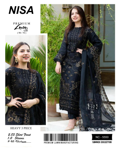 3pcs women's unstitched embroiderd lawn suit