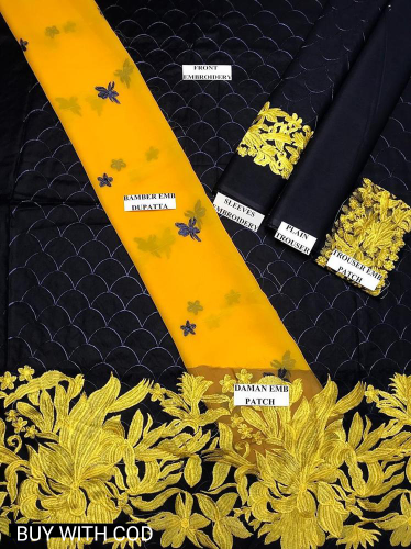 3PCS WOMEN UNSTITCHED EMBROIDERD SIUT