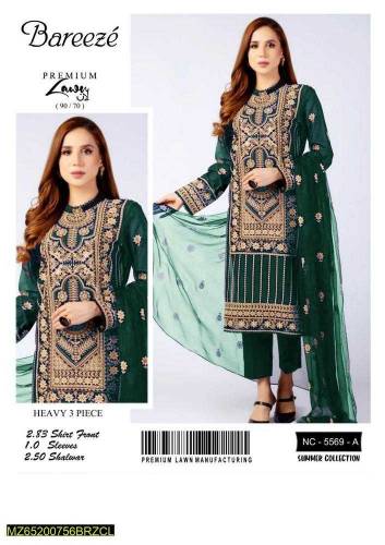 3 pec women's unistitched lawn  suit