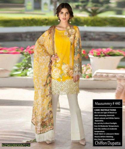 3 pcs women unstitched lawn digital prent free home delivery 