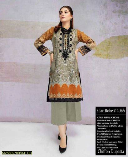 3 pcs women unstitched lawn digital prent free home delivery 