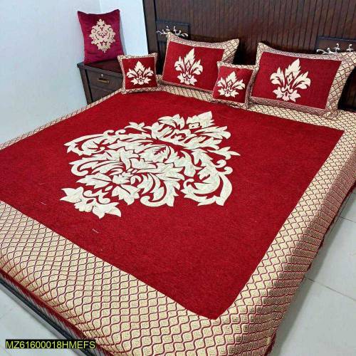 5 Pcs Velvet jacqurad Double bed sheet