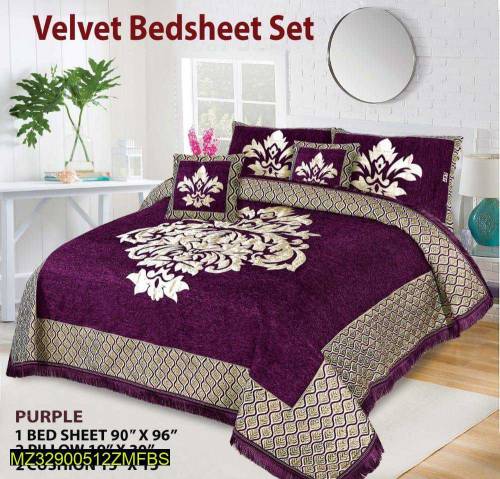 5 Pcs Velvet jacqurad Double bed sheet