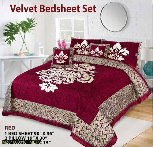 5 Pcs Velvet jacqurad Double bed sheet