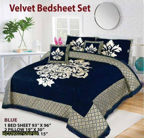 5 Pcs Velvet jacqurad Double bed sheet