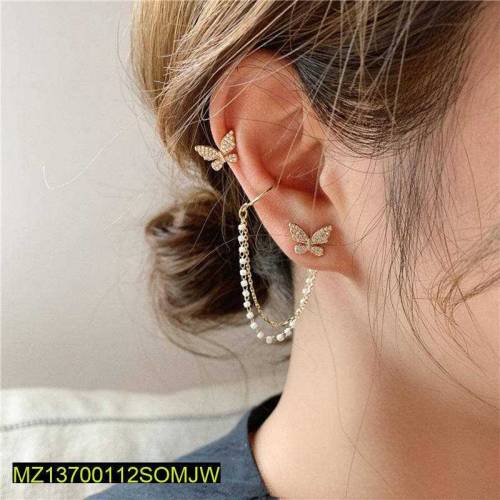 Singal ear butterflly  metal chain tassel stud ear rings 